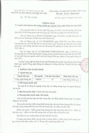 THÔNG BÁO TUYỂN SINH ĐẠI HỌC LIÊN THÔNG CHÍNH QUY NGÀNH CÔNG NGHỆ THÔNG TIN VỚI TRƯỜNG ĐẠI HỌC THỦ ĐÔ HÀ NỘI NĂM 2025