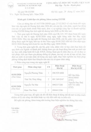 THÔNG BÁO LỊCH NGHỈ TẾT DƯƠNG LỊCH 2026 THÔNG BÁO LỊCH NGHỈ TẾT DƯƠNG LỊCH 2026