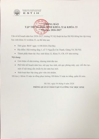 THÔNG BÁO TẬP TRUNG HỌC SINH KHÓA 32 & KHÓA 33 – NĂM HỌC 2026-2027 THÔNG BÁO TẬP TRUNG HỌC SINH KHÓA 32 & KHÓA 33 – NĂM HỌC 2026-2027