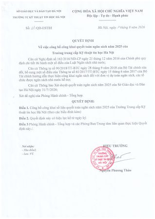 QUYẾT ĐỊNH VỀ VIỆC CÔNG BỐ CÔNG KHAI QUYẾT TOÁN NGÂN SÁCH NĂM 2025